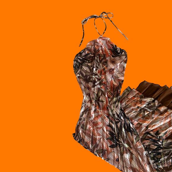 00's vintage earthy silk chiffon y2k halter asymmetrical dress Size 6 caché - Picture 3 of 15